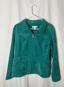 Christopher&Banks size L aqua marine zip front corduroy blazer/jacket pockets - Picture 1 of 8