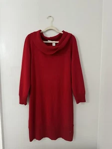 Kim Rogers Red Cowl Neck Long Sweater Dress Size Medium - Picture 1 of 6
