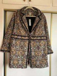 NWT Chicos Jacquard Topper Jacket Fringe Trim Multi-Color Size 3 Long Sleeves - Picture 1 of 8