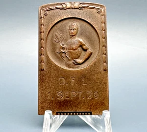 1929 GERMAN WATER SPORT ADVERTISING DAY LUDWIGSHAFEN BRONZE PLAQUETTE MALE TORSO - Picture 1 of 11