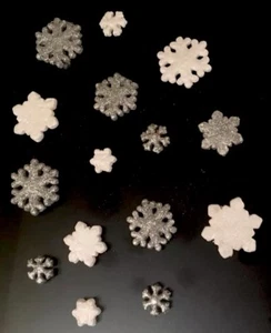 15 Christmas Foam Snowflake  2" ~ White& Silver Sparkle Glittery - Picture 1 of 5