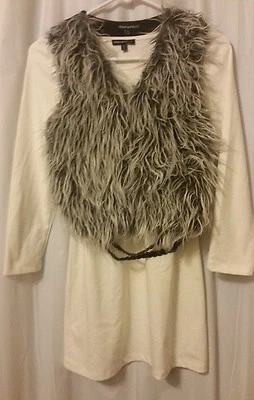 SEQUIN HEARTS® Girl's - Cream Knit Dress with Faux Fur Vest Size 14 NWOT. KT2/ - Image 1 of 4