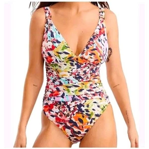 Bleu By Rod Beattie Party Animal Ruched Plungeneck Multicolor Swimsuit Sz 6 NWT - Picture 1 of 10