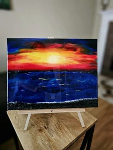 Sunset Ocean paintings on canvas. Resin, Acrylic. Wall decor. - Picture 1 of 4