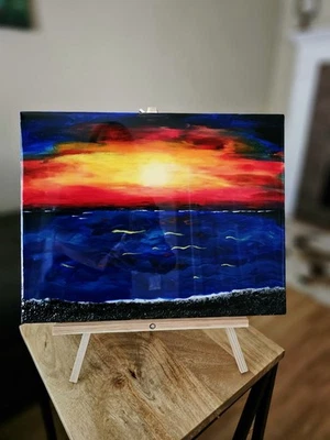 Cuadros Océano Puesta de sol sobre lienzo. Resina, acrílico. Decoración de pared.   Foto 1 de 4