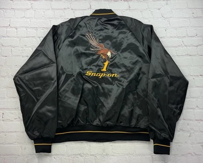 NEW Vintage Snap-On Tools Satin Jacket L Horizon Black Embroidered Coat 80s USA - Image 1 of 4