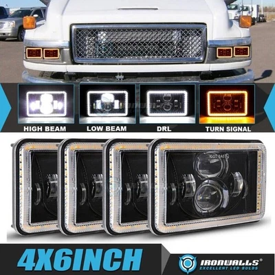 For GMC C4500 C5500 Topkick 2003-2009 4PCS 4x6" LED Headlights Hi-Lo Turn Signal - Image 1 of 4