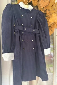 Vintage Yves Saint Laurent dress kids size 7 pinstripe good condition rare print - Picture 1 of 4