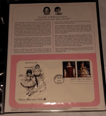US Stamp PCS Panel FDC 1997 CLASSIC AMERICAN DOLLS Ludwig Greiner & Betsy McCall - Image 1 of 2