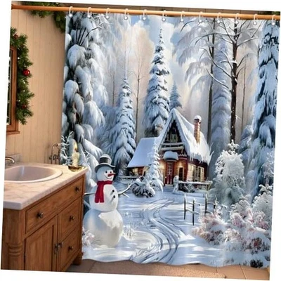 Muñeco de Nieve Navidad Cortina de Ducha, Invierno Nieve 71"W x 71"L (Pack de 1) Blanco Foto 1 de 4