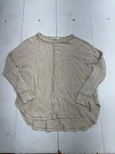 Zenana Solid Beige Waffle Knit Long Sleeve T Shirt Womens Size Small - Picture 1 of 6