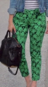 Banana Republic Factory Pants Stretchy Green Palm Tree Print Martin Sz 8 NWOT - Picture 1 of 9