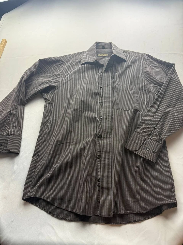 Donald Trump Signature Collection Dress Shirt Mens 15.5-32/33 Brown Striped - Image 1 of 4