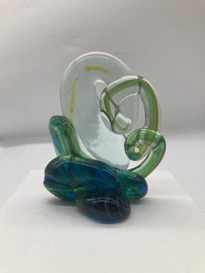Vintage Glass Knot Sculpture Probably Mdina Blue / Green & Ochre - Unsigned - Picture 1 of 12
