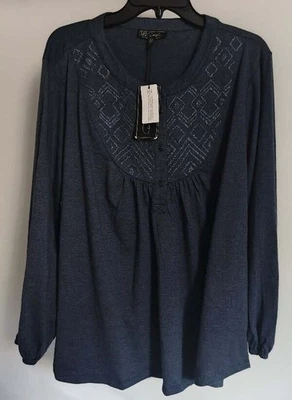 Blusa Top DG2 Diane Gilman Para Mujer 3X Azul Pizarra Cambray NUEVA NUEVA CON ETIQUETAS Pullover Foto 1 de 4