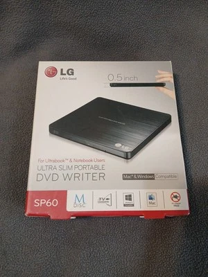 LG Externo DVD-WRITER Preto Ultra-Fino Portátil SP60 DVD-RW (CAIXA ABERTA) - Imagem 1 de 4