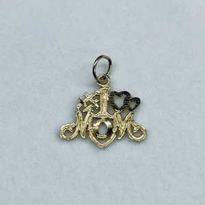 14k Yellow Gold #1 Mom Heart Diamond Cut Pendant Charm - Picture 1 of 4