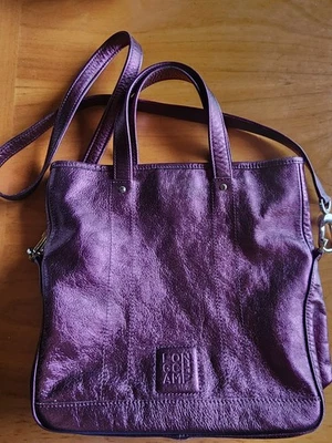 Longchamp Paris Metallic Purple Leather Tote Crossbody Bag Embossed Logo  - Photo 1/4