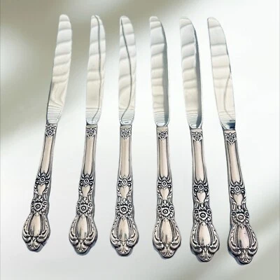 1847 Rogers Bros. Silver Plate GRAND HERITAGE (6) Dinner Knives  9.5” 1968 - Image 1 of 3