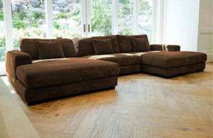 Brown Corduroy U-Shaped Modular Sectional Sofa, 3-Pc Modern Living Room Sofa Set - Picture 1 of 5