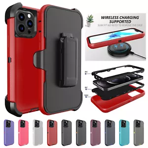 For iPhone 14 15 Pro Max 13 11 12 XS XR Shockproof Defender Case with Belt Clip - Picture 1 of 20