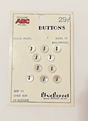 VTG Genuine ABC Ocean Pearl BlueBonnet Buttons Style 834 Size 14 Carded Unused - Image 1 of 2