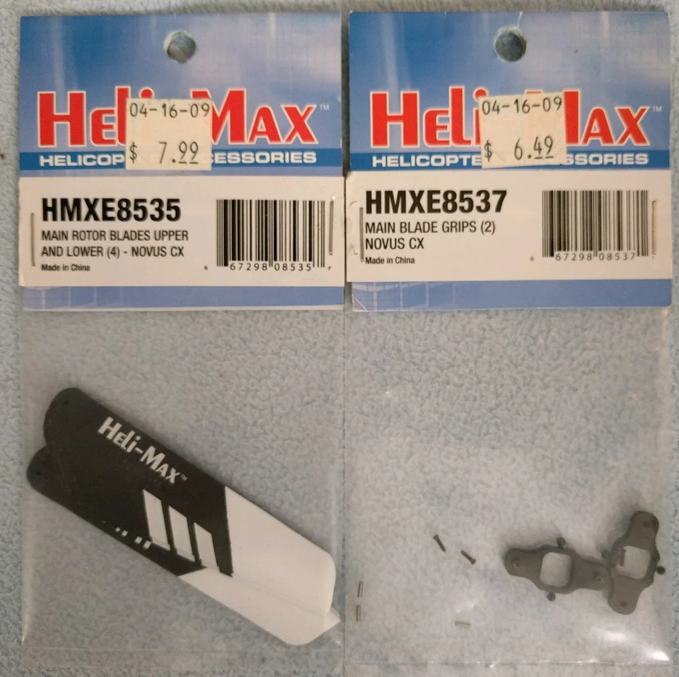 Heli-Max Main Rotor Blades Upper & Lower & Grips Novus CX HMXE8535 HMXE8537 New - Image 1 of 1