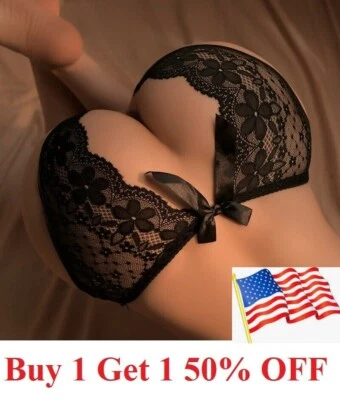 Women Sexy Lace Briefs Crotchles G-string Thongs Lingerie Underwear Panties - Image 1 of 4