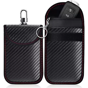 2x Auto Schlüssel Keyless Go Schutz RFID Funk Blocker Tasche Etui Hülle Carbon - Picture 1 of 7