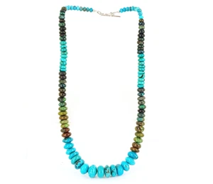 Nachlass Sterling amerikanischer Türkis abgestufte Perlen Halskette 19 Zoll - Bild 1 von 5