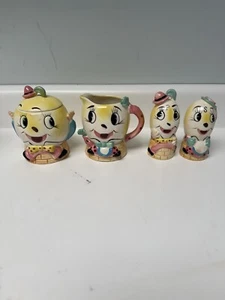 Vintage 1950's Anthropomorphic Humpty Sugar Bowl, Creamer, Salt & Pepper Set - Picture 1 of 14