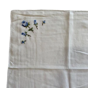 "Pandela Blanco Hankie Flores Florales Azul Bordado Cuadrado 13,5x13,75""" - Imagen 1 de 4