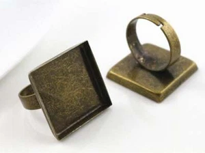 10 PCS.  DIY 25mm Square Ring Bezel Tray - Brass tone - Picture 1 of 4
