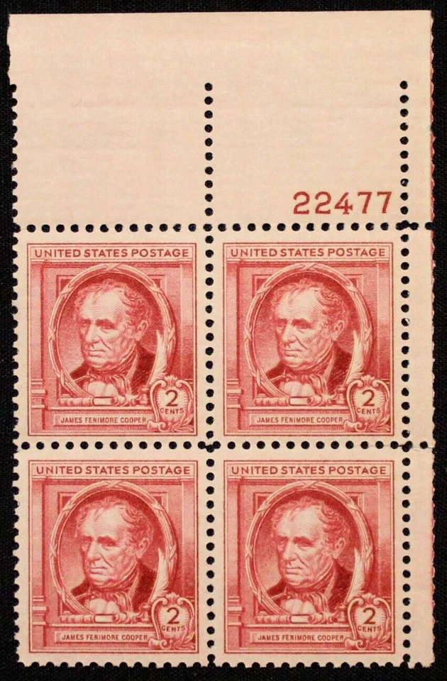 US Plate Block Stamps #860 ~ 1940 2¢ James Fenimore Cooper SP3061 - Image 1 of 1
