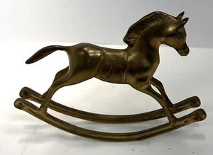 Brass Rocking Horse Figurine Tail Down Paperweight Sculpture Vintage Solid - Picture 1 of 6