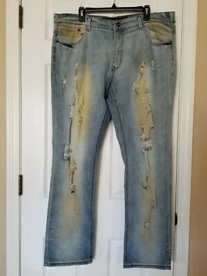 NUEVO Pantalones de mezclilla para hombre Franky Max desgastados descoloridos pesados (38 x 32)  Foto 1 de 4