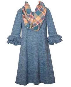 Bonnie Jean Double Bell Sleeves Knit Dress & Matching Scarf Set Girls 16 Blue - Picture 1 of 18