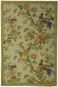 4x6' Needlepoint Flat Weave Rug Rooster Birds trees #PIX-20686 - Picture 1 of 6