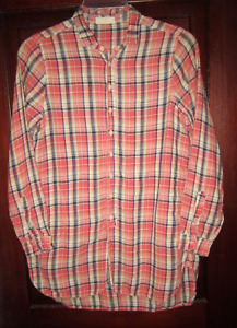CP Shades Sz S Tunic Top Button Down Shirt Blouse Plaid Cotton Linen Pockets USA