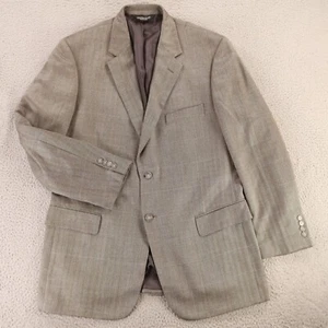VINTAGE Tweed Jacket M MT Beige Herringbone Blue Over Check Silk Wool Blazer 42L - Picture 1 of 15