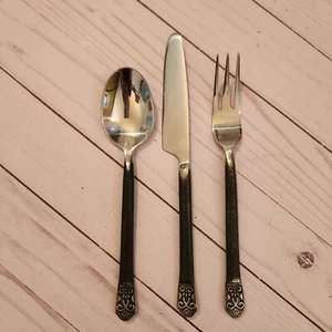 3 Gourmet Settings Hammered Avalon Barcelona Stainless  - Fork Knife Spoon - Picture 1 of 7