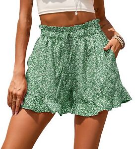 US Women Elastic Waist Floral Ruffle Shorts Ladies Summer Beach Casual Hot Pants