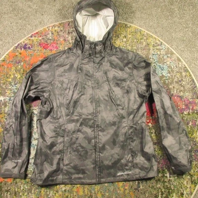 Chaqueta de lluvia Eddie Bauer Weatheredge para mujer XL gris camuflaje con capucha costura sellada Foto 1 de 4