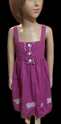 SUGAR CALIFORNIA TALLA 6X NIÑAS DULCE VESTIDO DE SOL MAGENTA CON VOLANTES ~ MARIPOSAS ~ BOTONES Foto 1 de 4