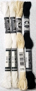 4 DMC FLOWER THREAD Embroidery Floss- 2 White-1 Black- 1 Ecru - Picture 1 of 5