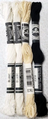 4 DMC FLOWER THREAD Embroidery Floss- 2 White-1 Black- 1 Ecru - Image 1 of 4