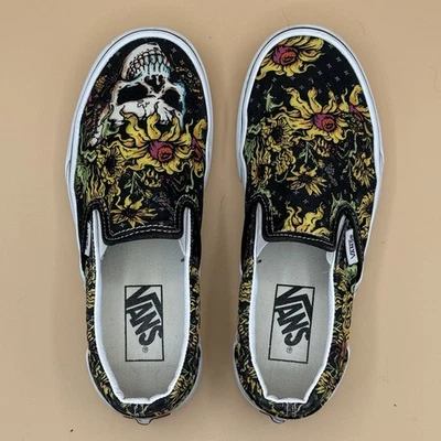 Редкий Vans классический красоты череп и подсолнух поскользнуться на туфли женщин Sz 6 мужской Sz 4,5 - Изображение 1 из 4