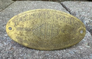 Vintage International Harvester McCormick-Deering Brass Metal Name Plate Badge - Picture 1 of 2