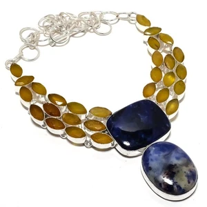 Sodalith, Onyx Edelstein Handarbeit 925 Sterlingsilber Schmuck Halskette 18" - Bild 1 von 1