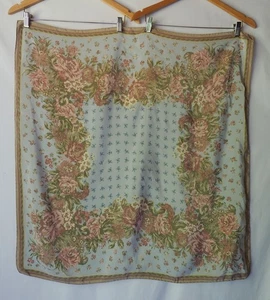 Vintage Laura Ashley Silk Square Scarf Cottagecore Floral Robins Egg Blue Pink - Picture 1 of 4